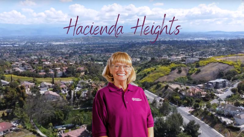 home instead caregiver with hacienda heights california in the background