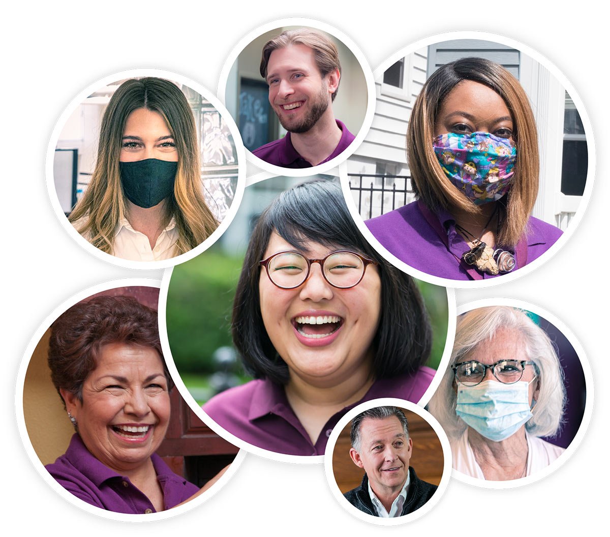 Bubble collage of smiling Care Pros