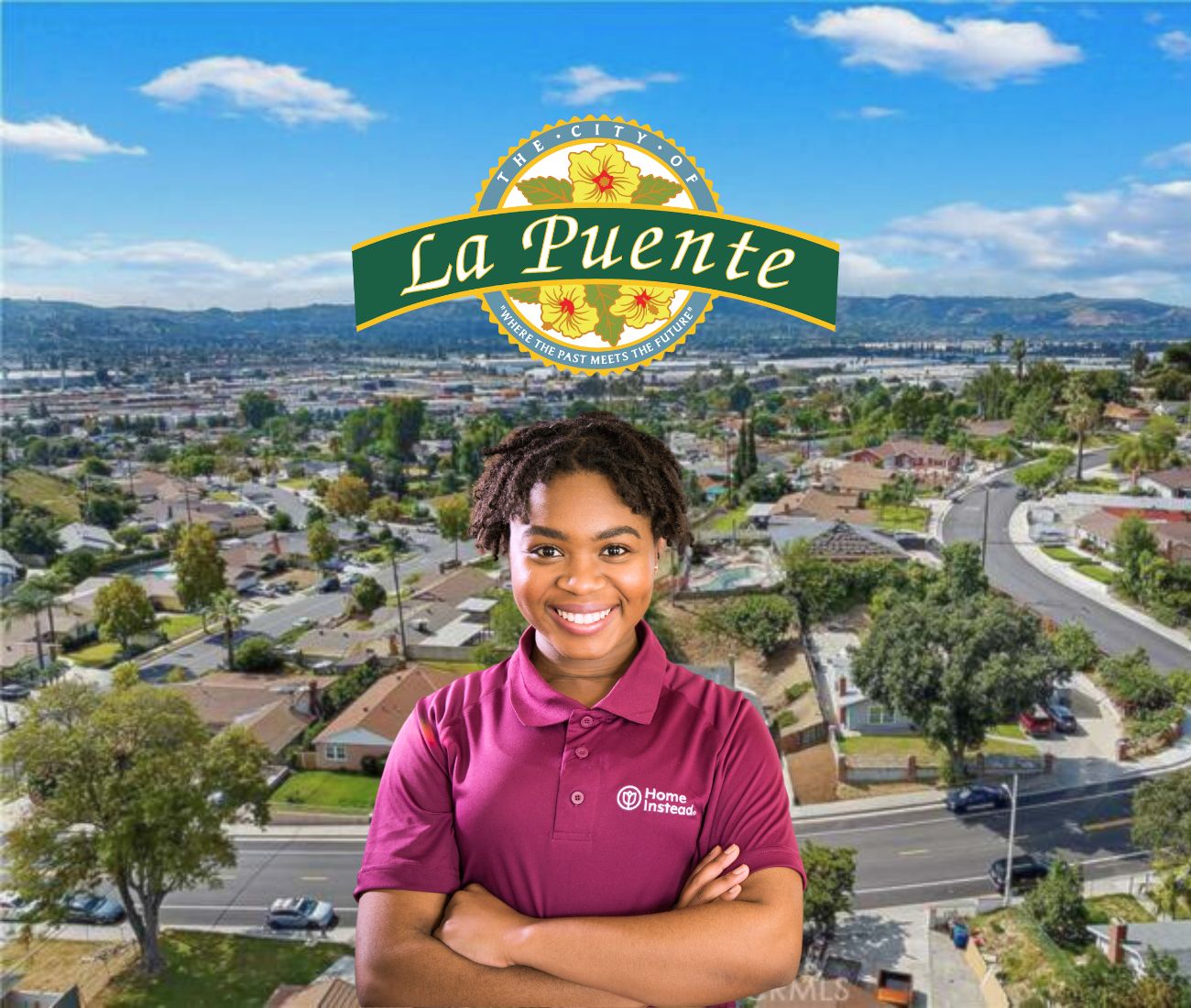 home instead caregiver with la puente california in the background