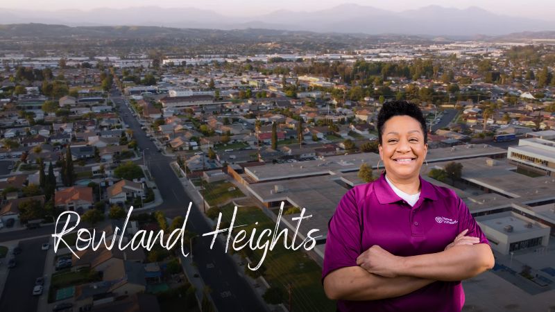 home instead caregiver with rowland heights california in the background