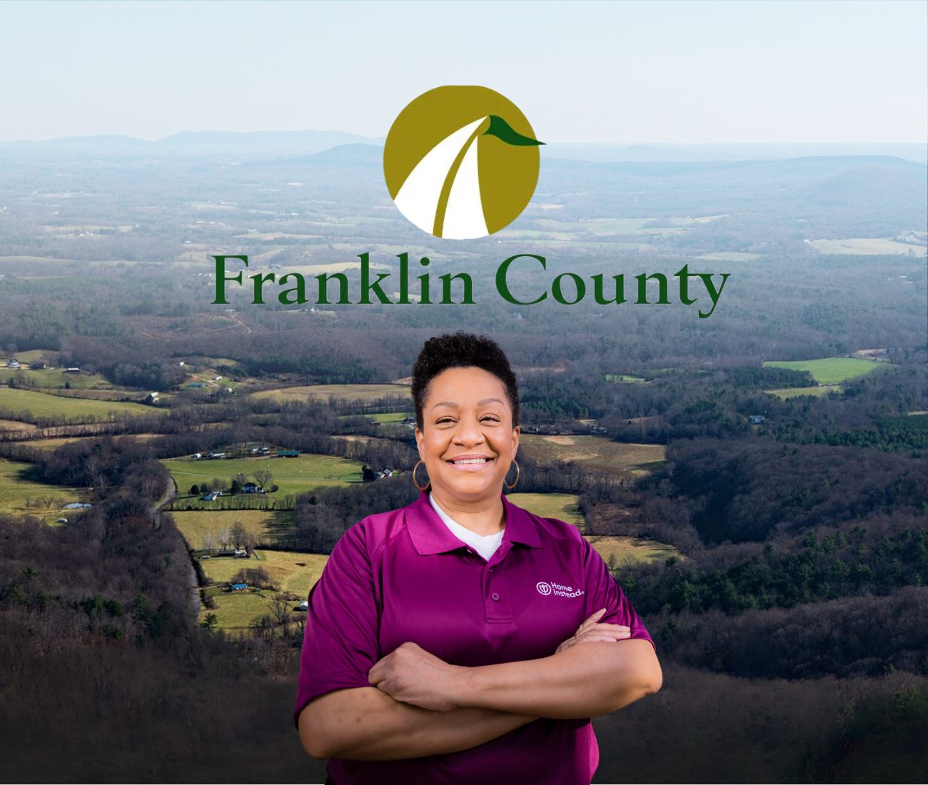 Home Instead caregiver with Franklin County, Virginia in the background