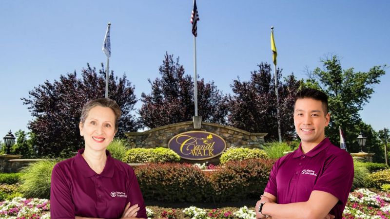 Home Instead caregivers with Somerset, New Jersey  in the background