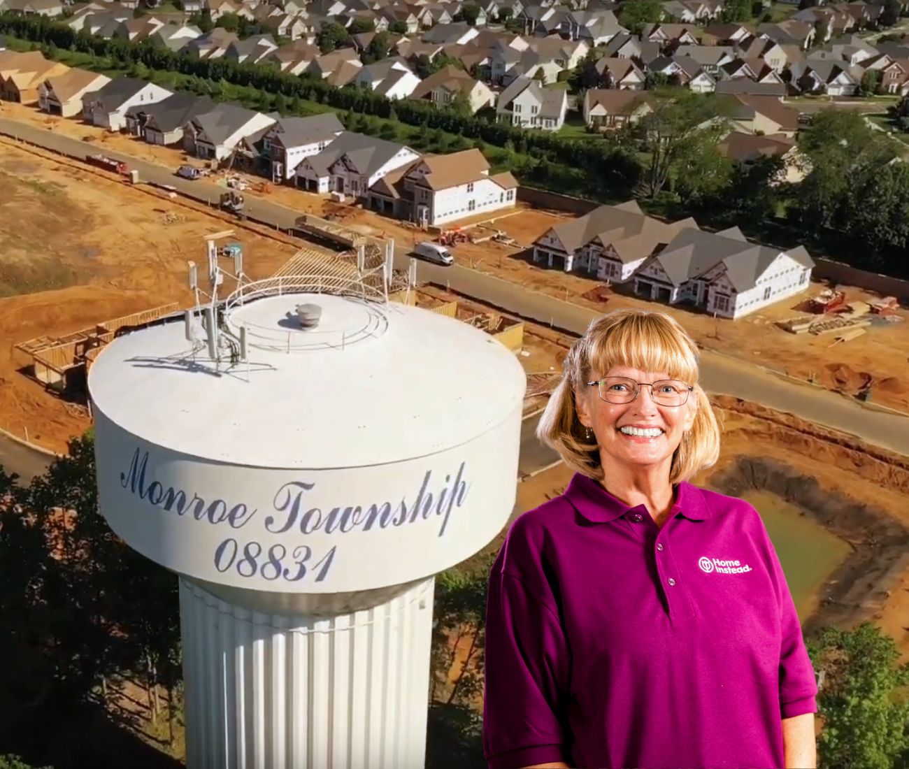 Home Instead caregiver with Monroe Township, New Jersey in the background