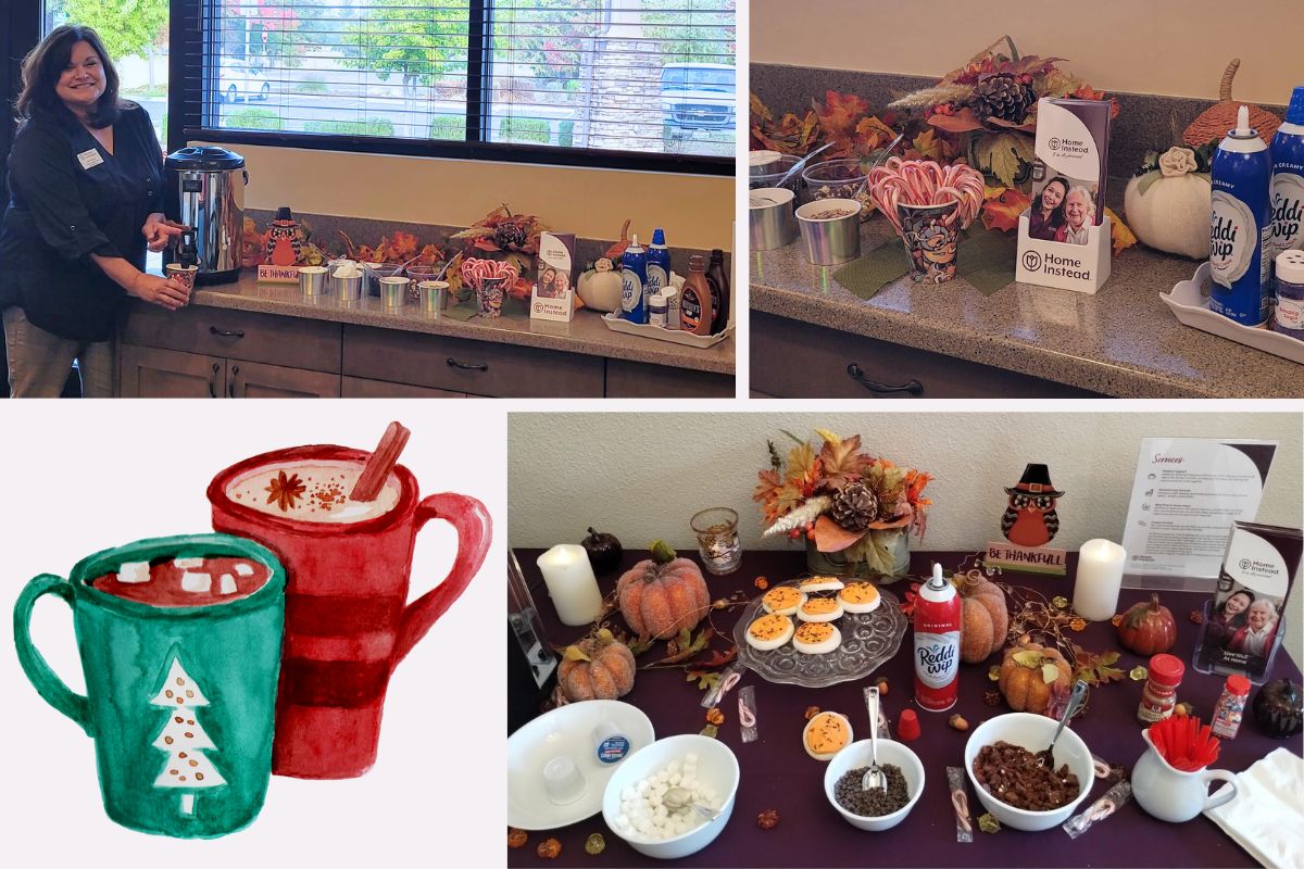Home Instead Treats Local Nursing Homes to a Hot Chocolate Bar in Sacramento, CA collage