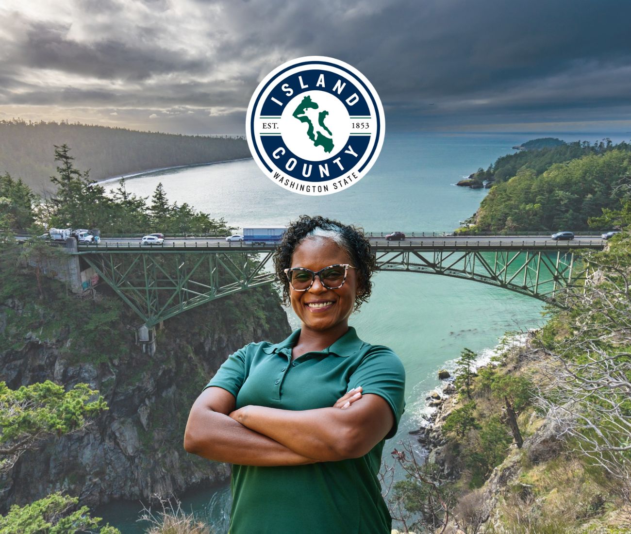 Home Instead caregiver with Island County, WA in the background