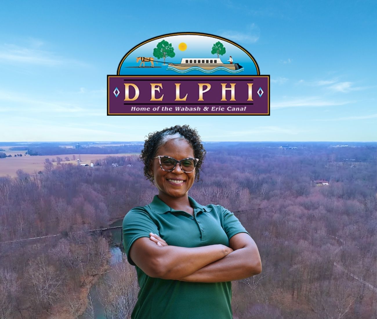 Home Instead caregiver with Delphi Indiana in the background