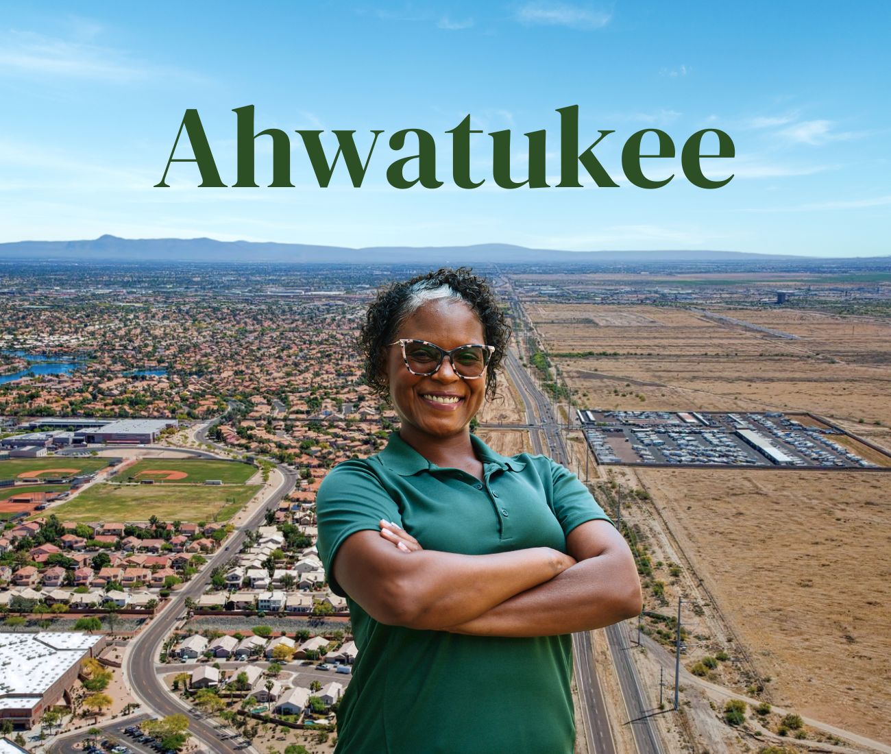 Home Instead caregiver with Ahwatukee, Arizona in the background