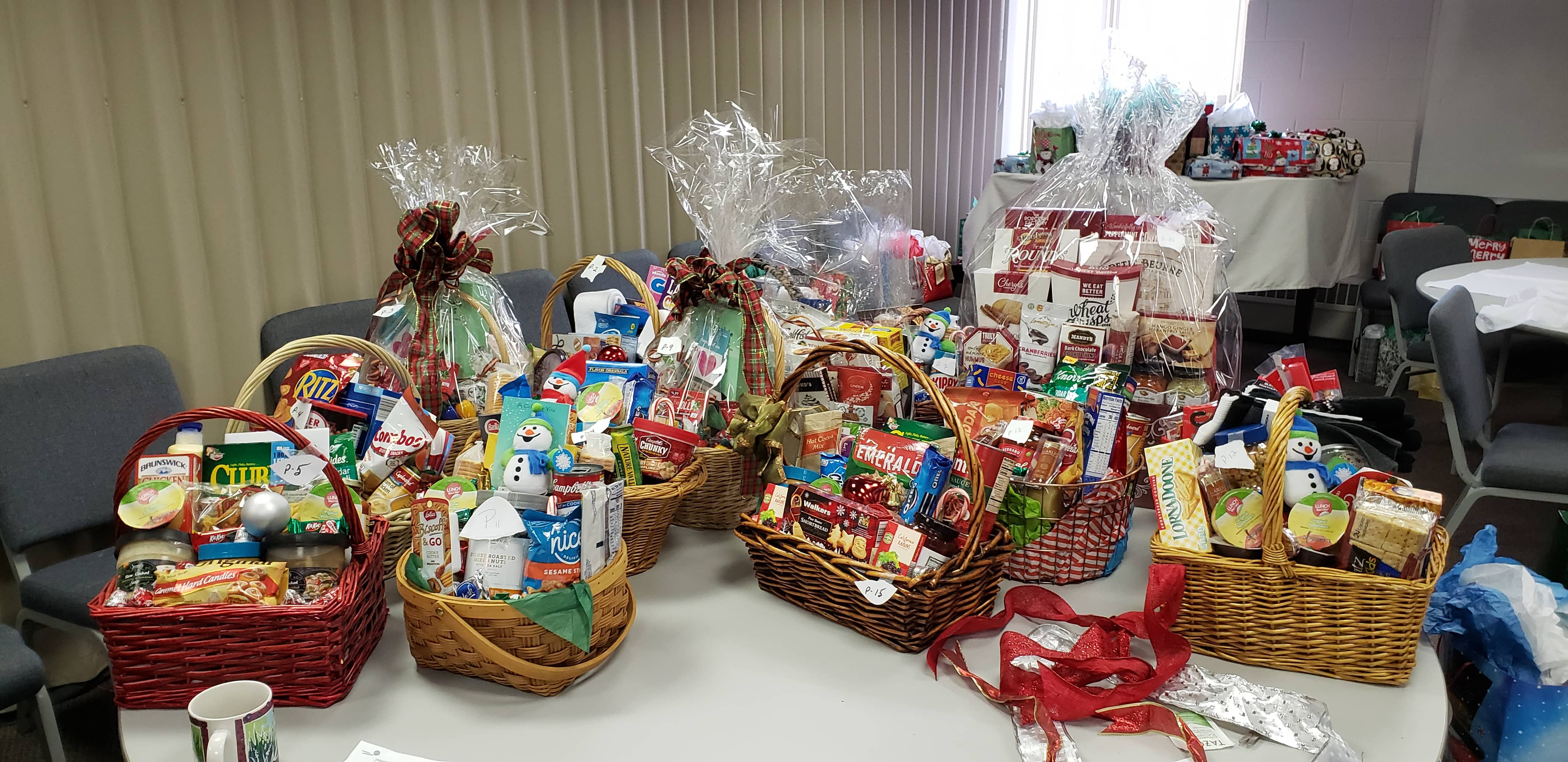 Photo of completed BASTAS gift baskets on top of a table