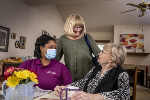 Caregiver with Client and Family Member