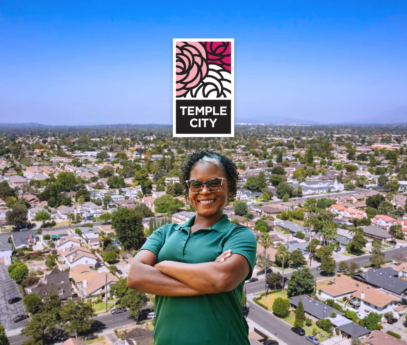 Home Instead caregiver with Temple City, CA in the background