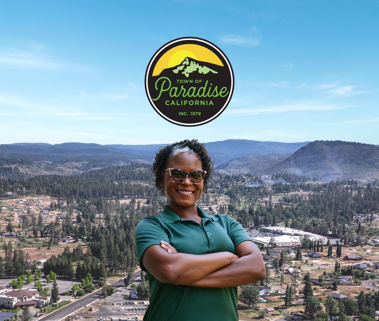 Home Instead caregiver with Paradise California in the background