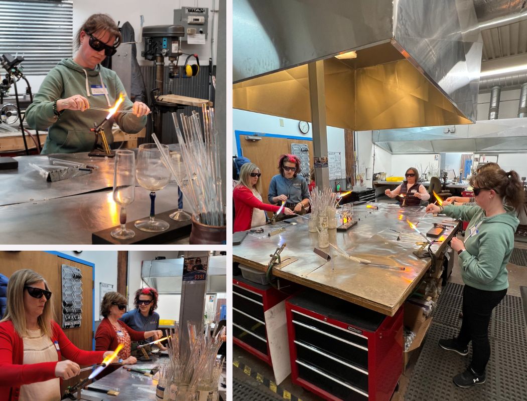 Home Instead Team's Valentine's Day Glass-Blowing Adventure in Proctor, MN collage