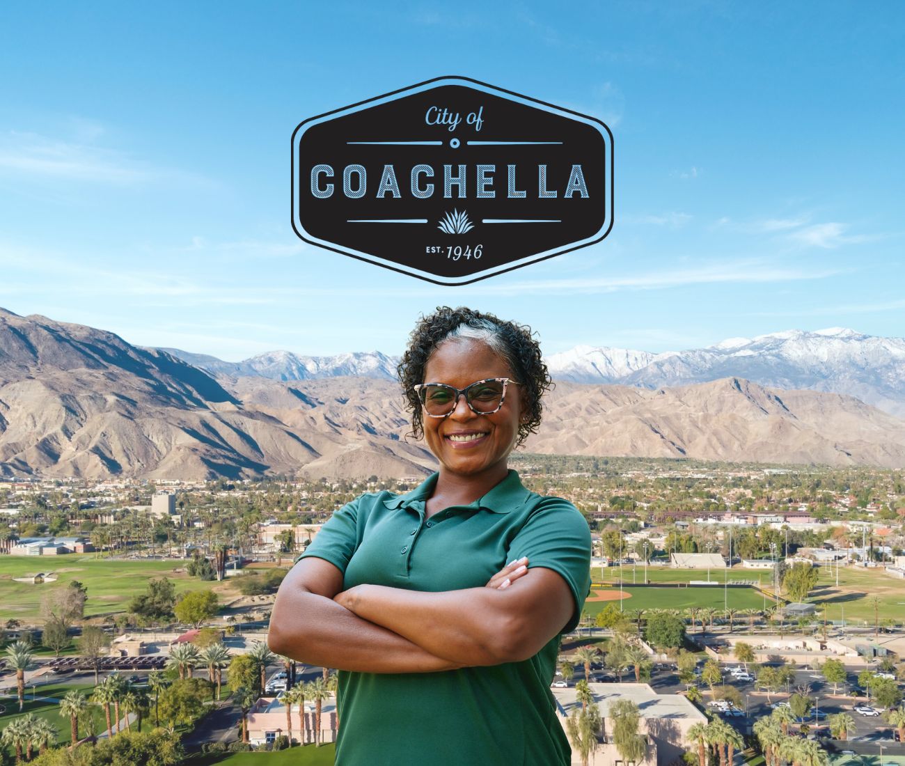 Home Instead caregiver with Coachella California in the background