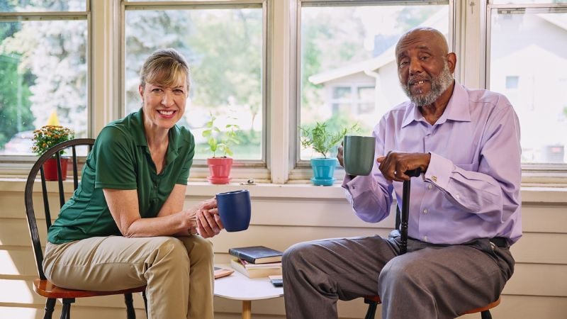 Home Instead caregiver with senior client