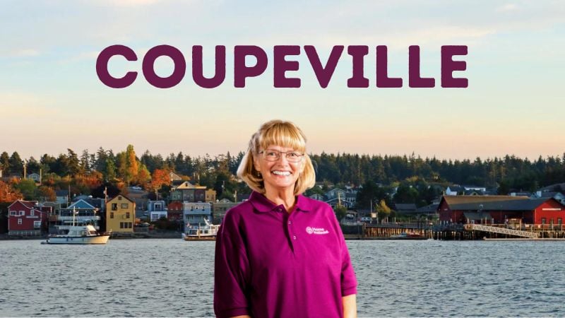 Home Instead caregiver with Coupeville Washington in the background
