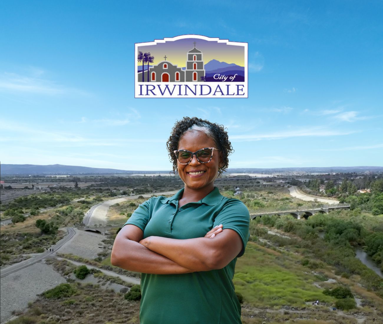 Home Instead caregiver with Irwindale, CA in the background