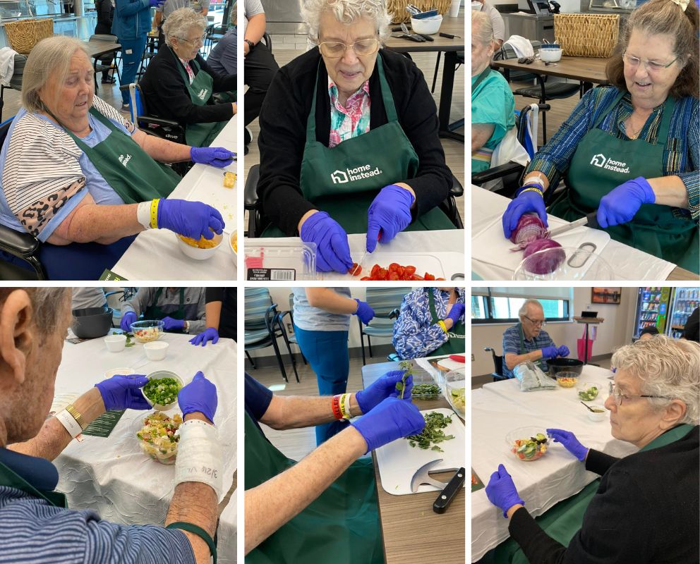 Home Instead Makes Pasta Salad With Residents at Encompass Health in Lakeland, FL collage