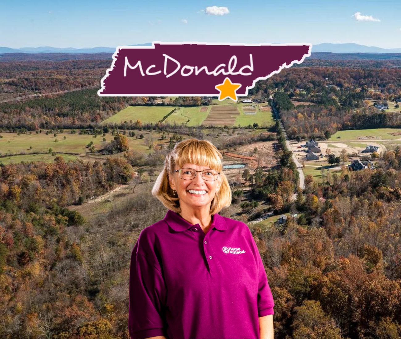 Home Instead caregiver with McDonald Tennessee in the background