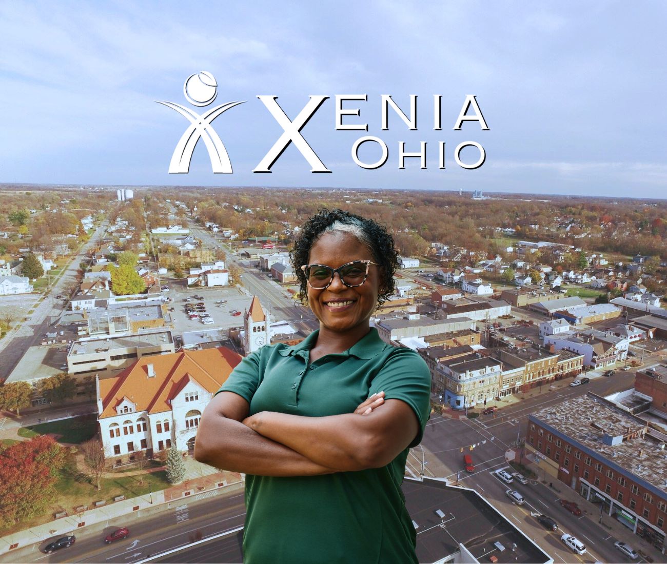 Home Instead caregiver with Xenia, OH in the background