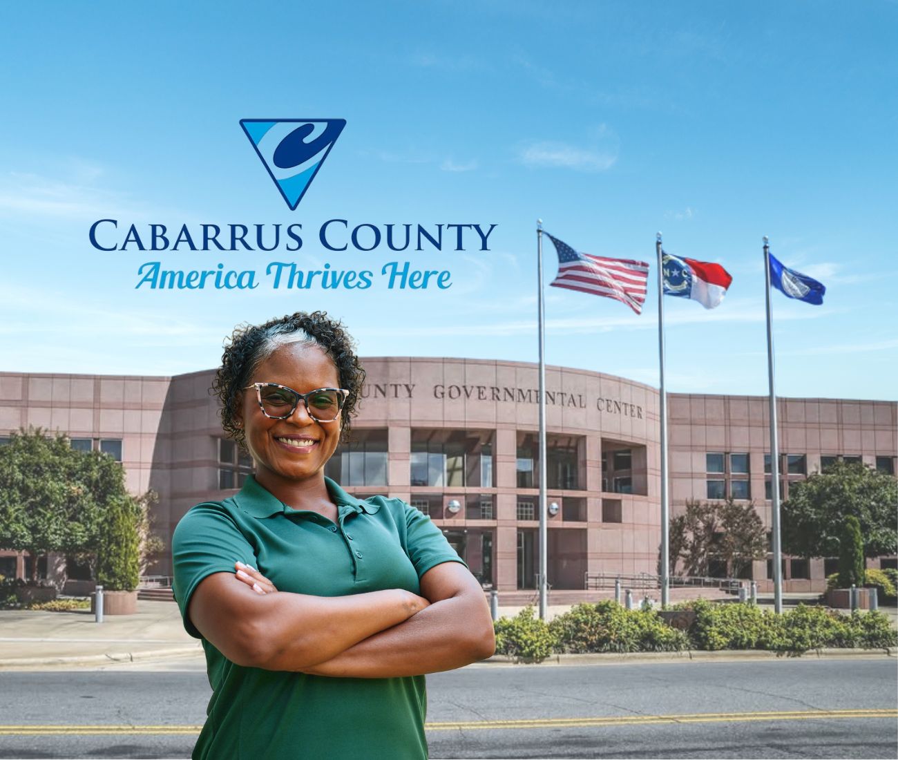 Home Instead caregiver with Cabarrus County, North Carolina in the background