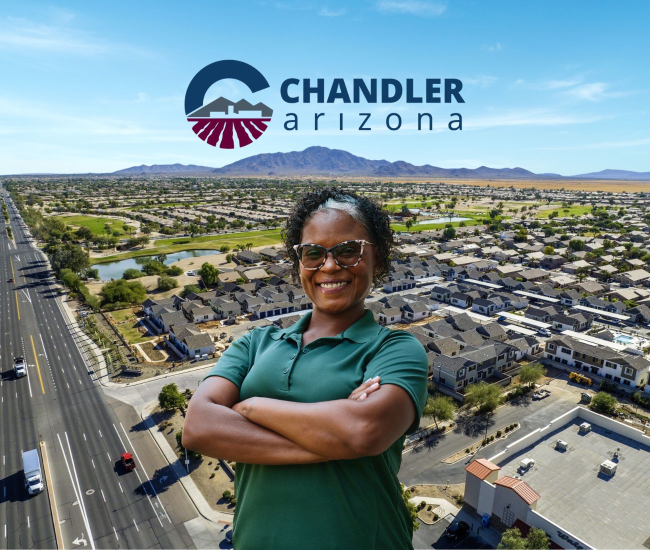 Home Instead caregiver with Chandler, Arizona in the background