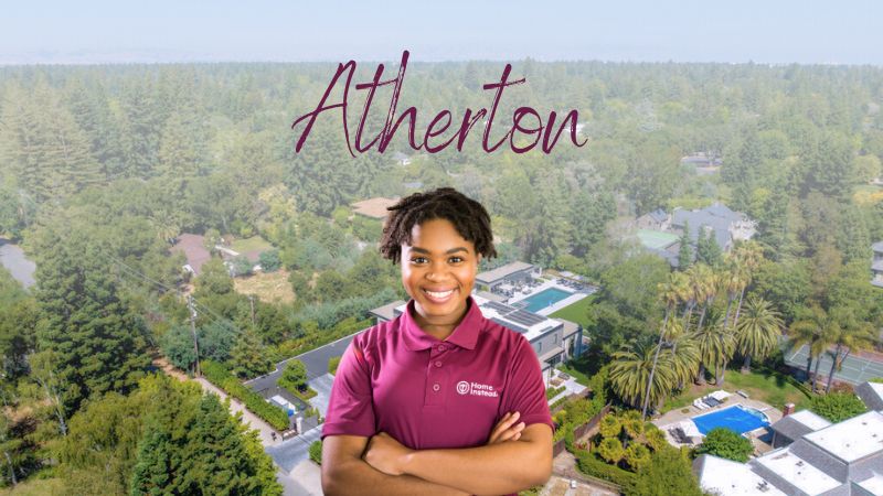 Home Instead caregiver with Atherton California in the background