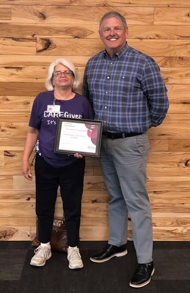 Annette Schoenlaub - July 2022 Core Value Winner with CEO Steve Hendricks