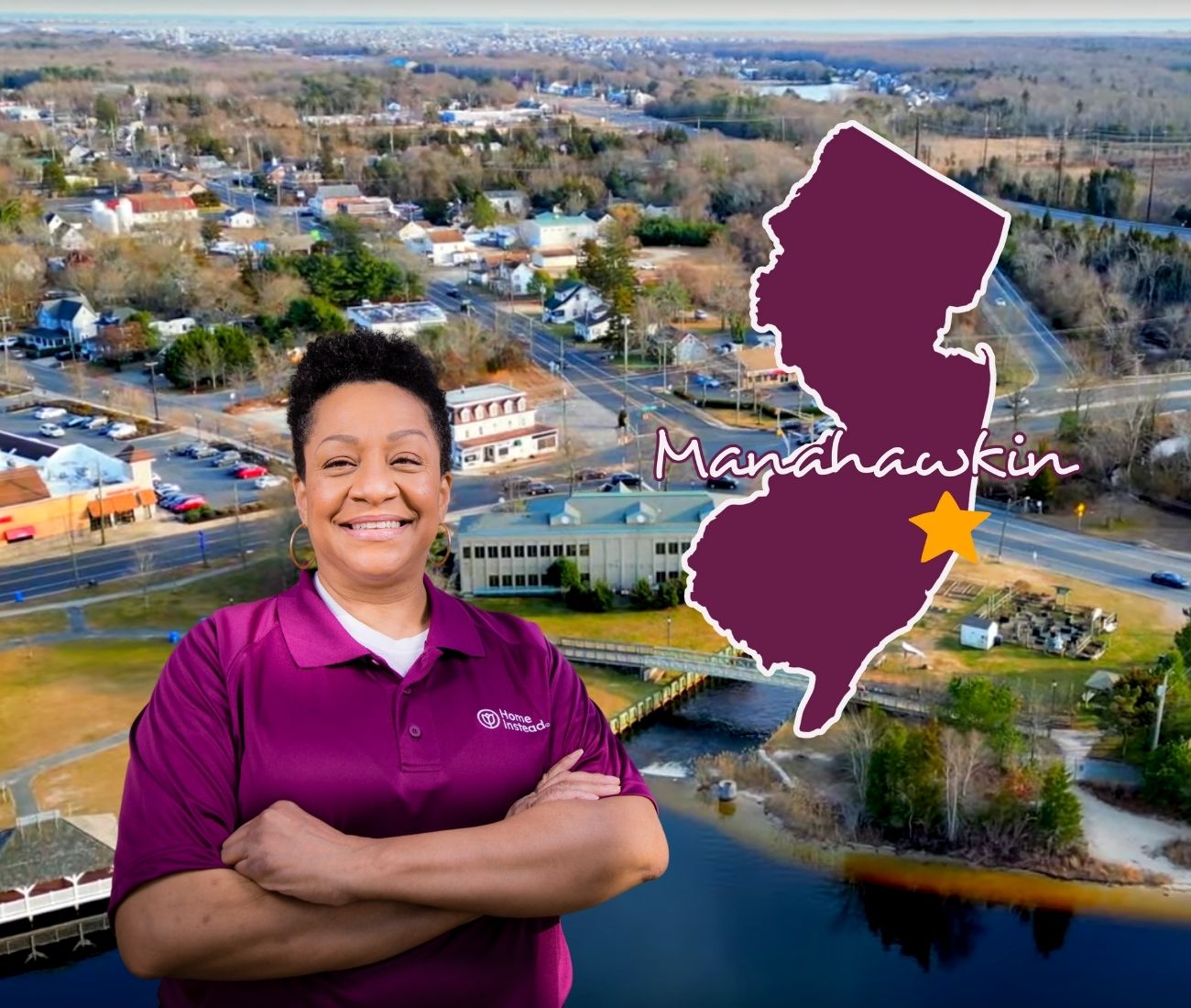 Home Instead caregiver with Manahawkin New Jersey in the background