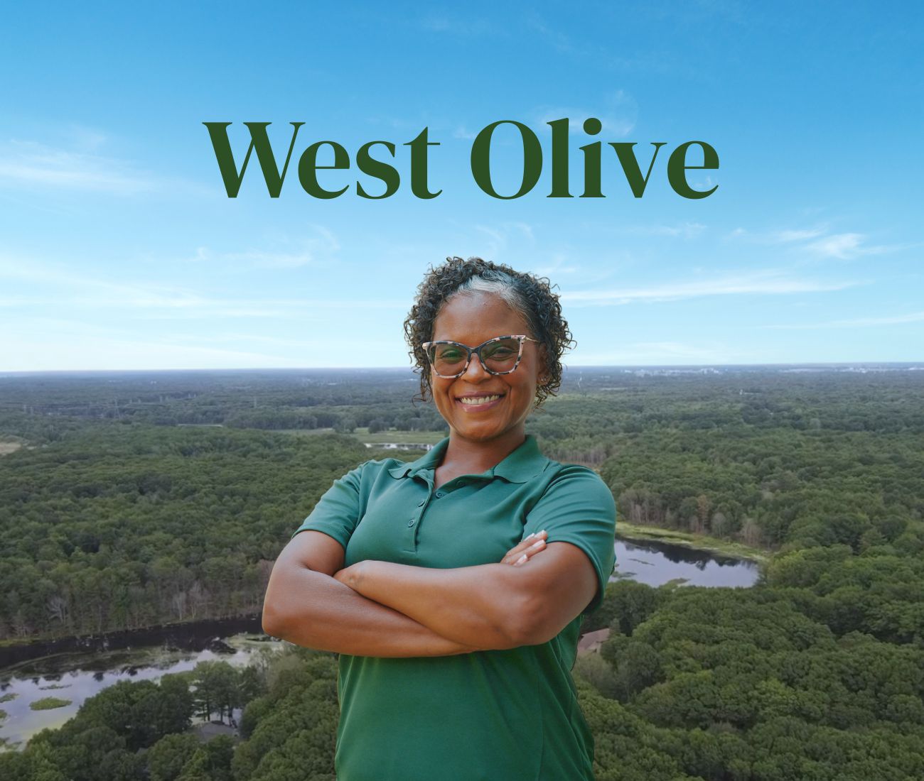 Home Instead caregiver with West Olive, MI in the background