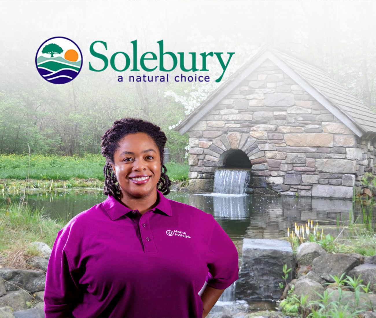 Home Instead caregiver with Solebury, PA in the background