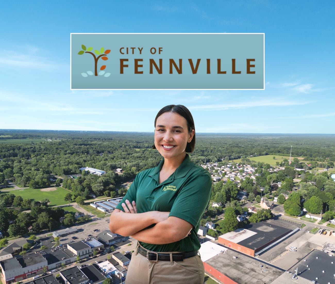 Home Instead caregiver with Fennville, MI in the background