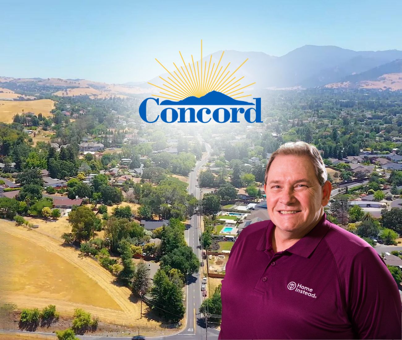 home instead caregiver with concord california in the background