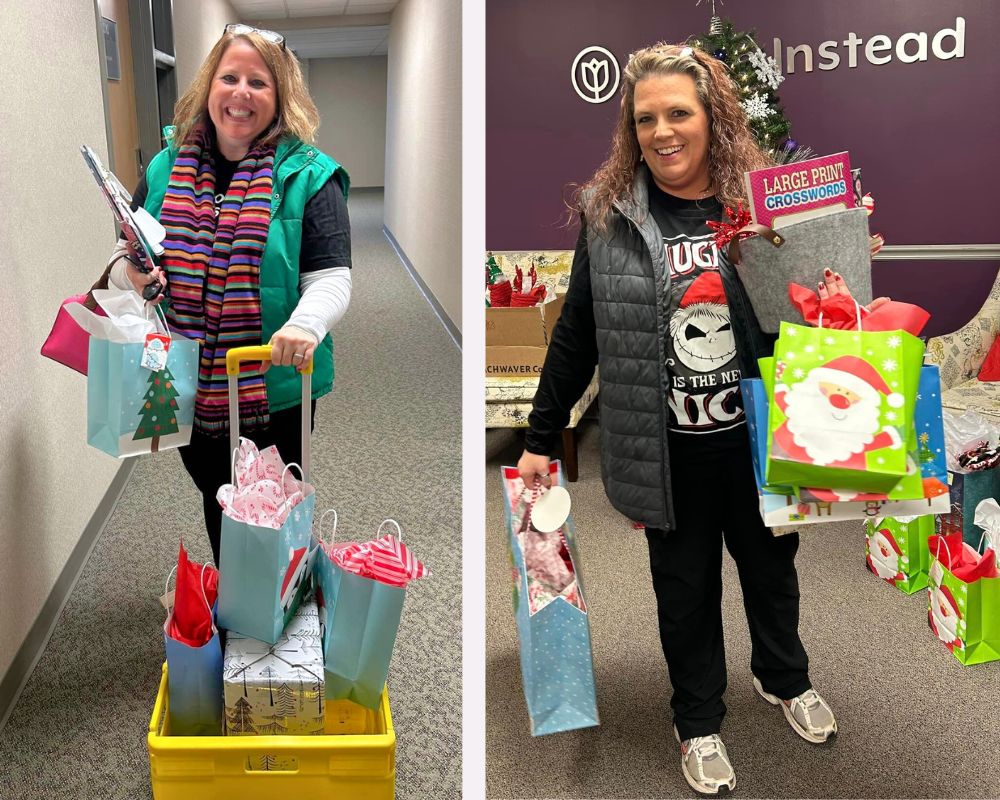 Michelle and Adrienne Deliver Gifts to Clients and Caregivers in West Indianapolis for Home Instead