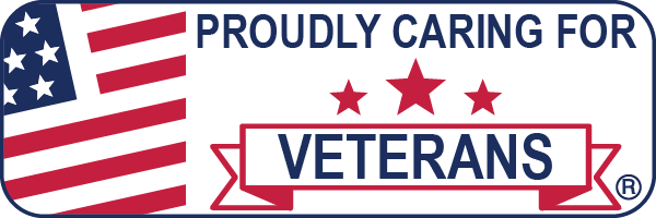 Image of a badge that shopws our support for serving veterans