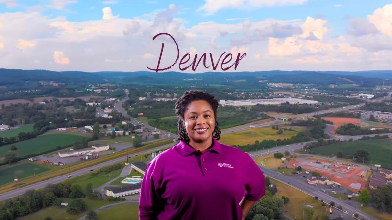Home Instead caregiver with Denver Pennsylvania in the background