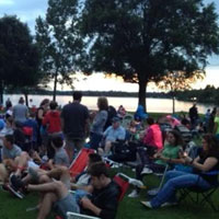 crowd of people in wakefield massachusetts for movies by the lake event
