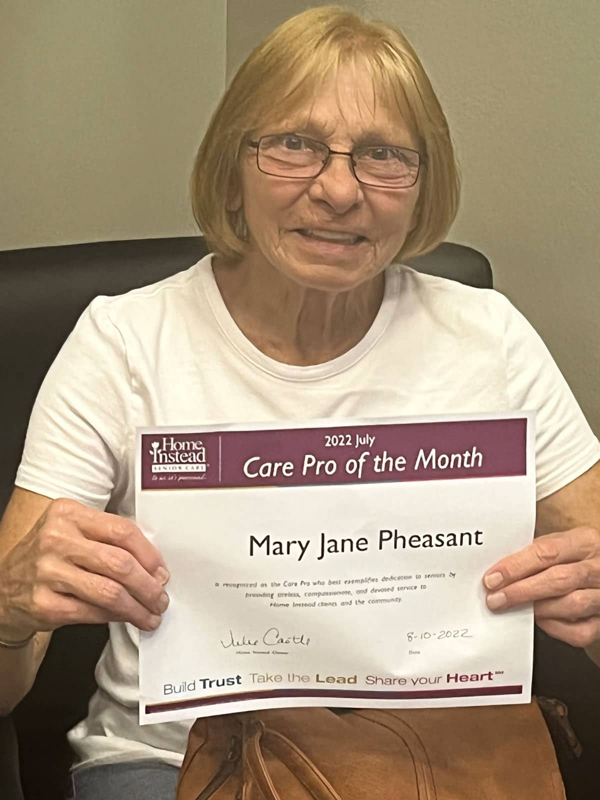 Mary Jane Pheasant; Care Professional of the Month - July 2022