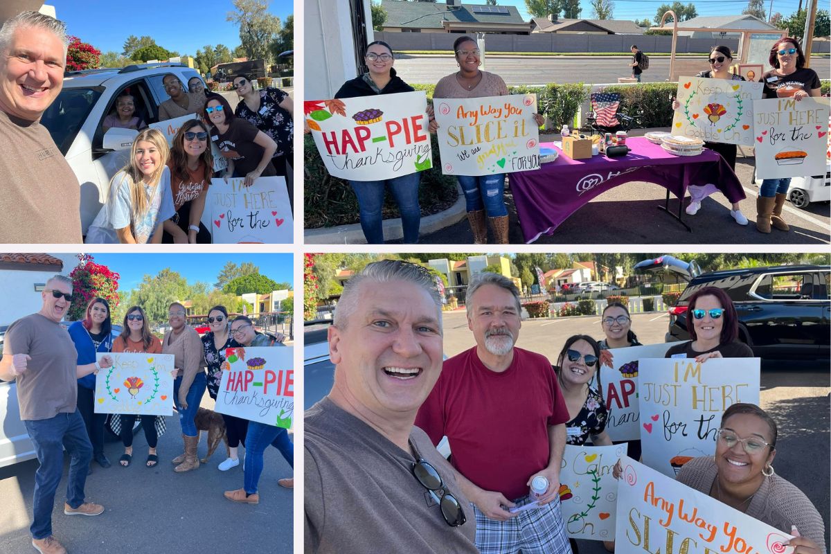 Home Instead Serves Thanks on a Platter with Caregiver Pie Drive in North Mountain Valley, AZ collage