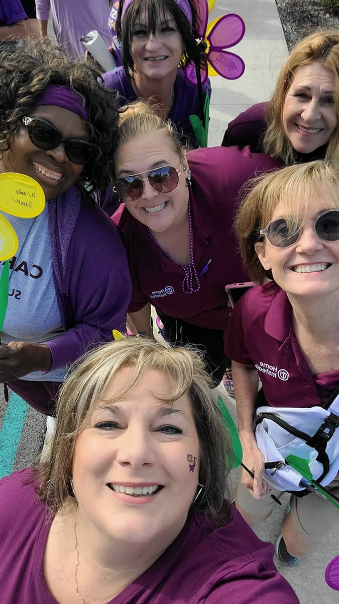 Selfie of 6 care pros looking up during the Walk to End Alzheimer's