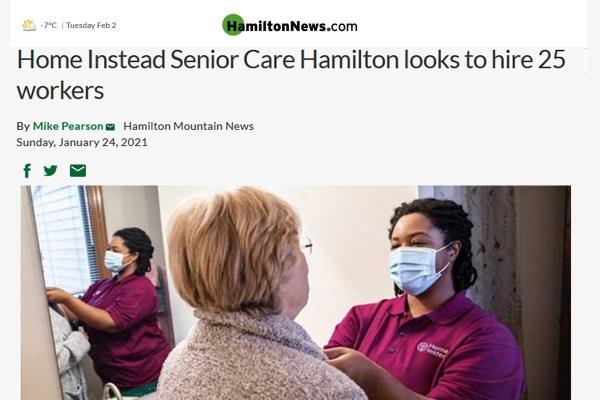 The Hamilton Mountain News published featuring Home Instead Hiring 25 Caregivers