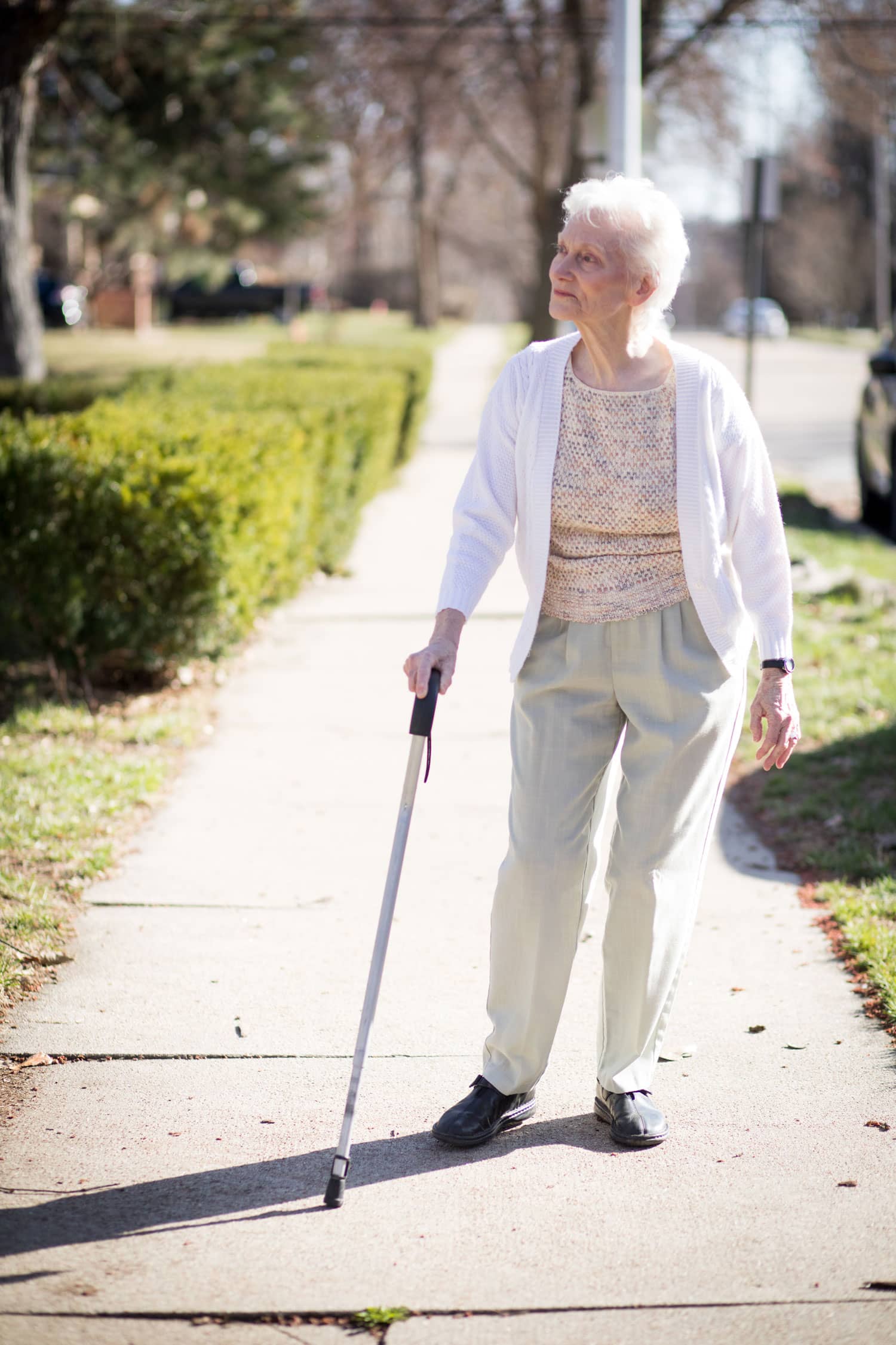 Senior woman taking a walk to reduce stress