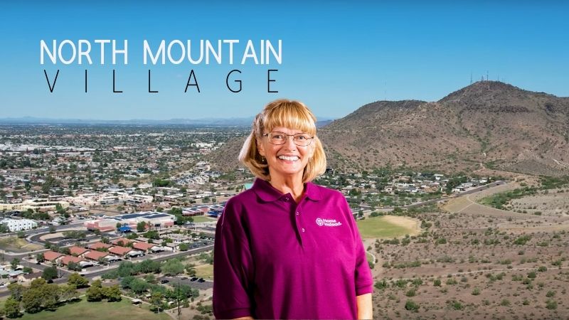 Home Instead caregiver with North Mountain Village Arizona in the background