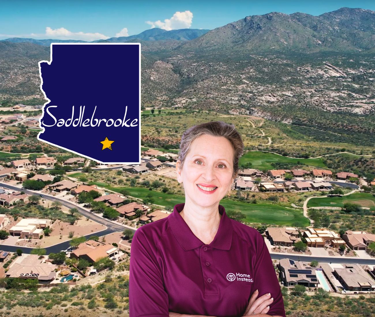 Home Instead caregiver with Saddlebrooke Arizona in the background