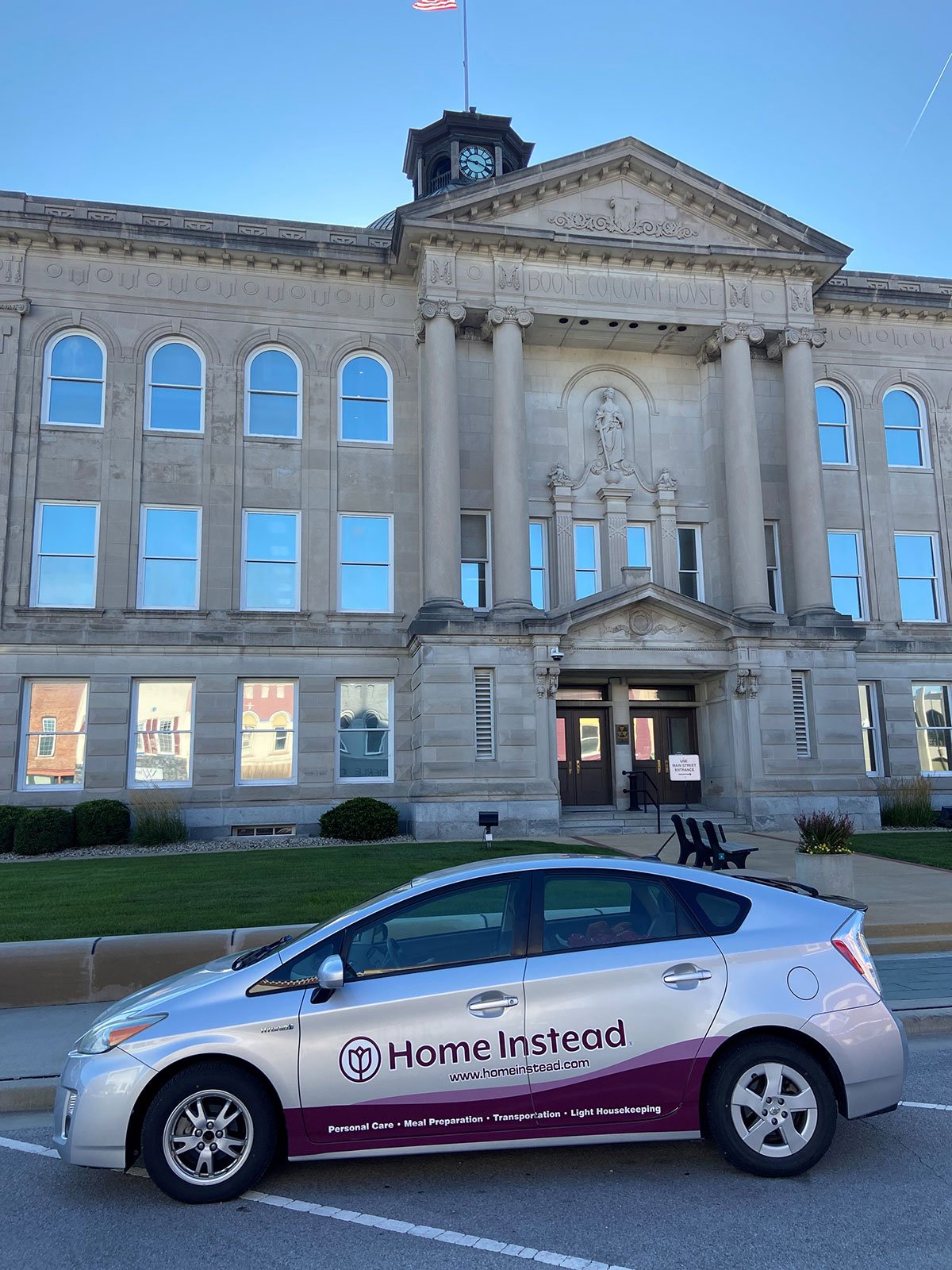 home instead vehicle outside of the boone county courthouse in lebanon indiana