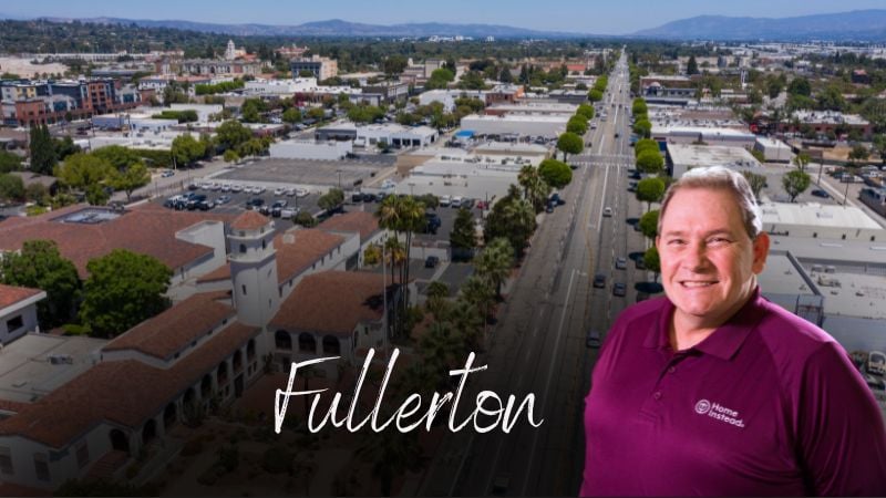 home instead caregiver with fullerton california in the background