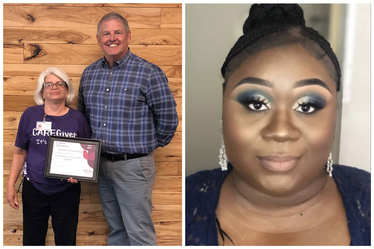 July 2022 Care Pro Core Value Award Winners Annette S. Pictured with CEO Steve Hendricks and also pictured is Briana Y.