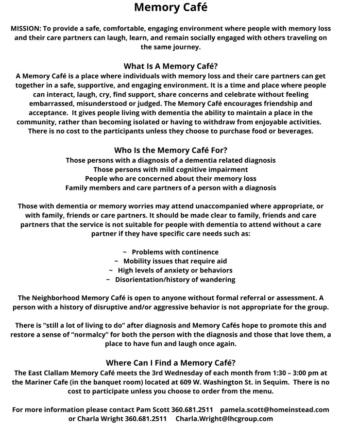 East Clallam Memory Cafe flyer