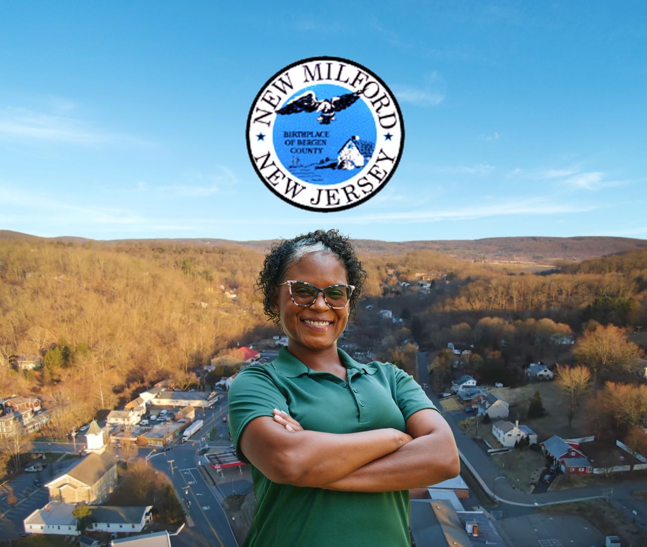 Home Instead caregiver with New Milford, NJ in the background