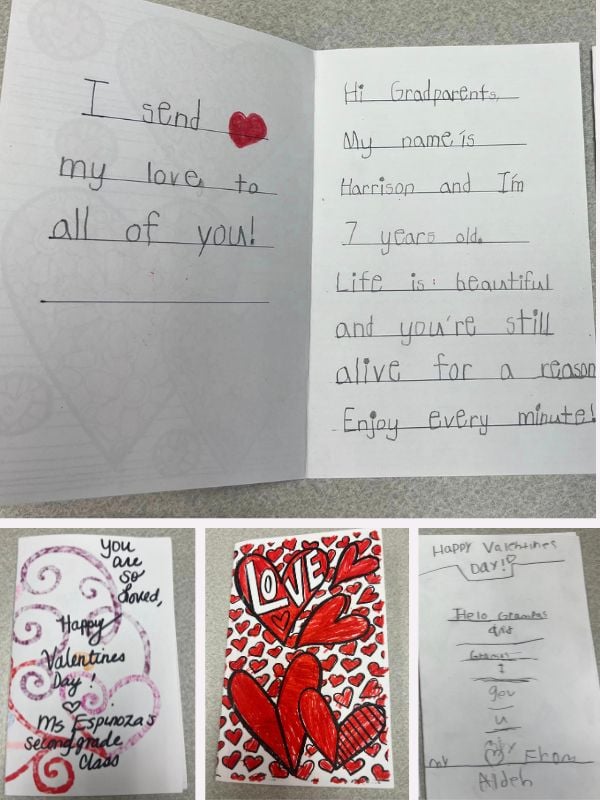 Second-Grade Sweethearts Create Handmade Valentine's Cards for Home Instead Clients in Vancouver, WA collage