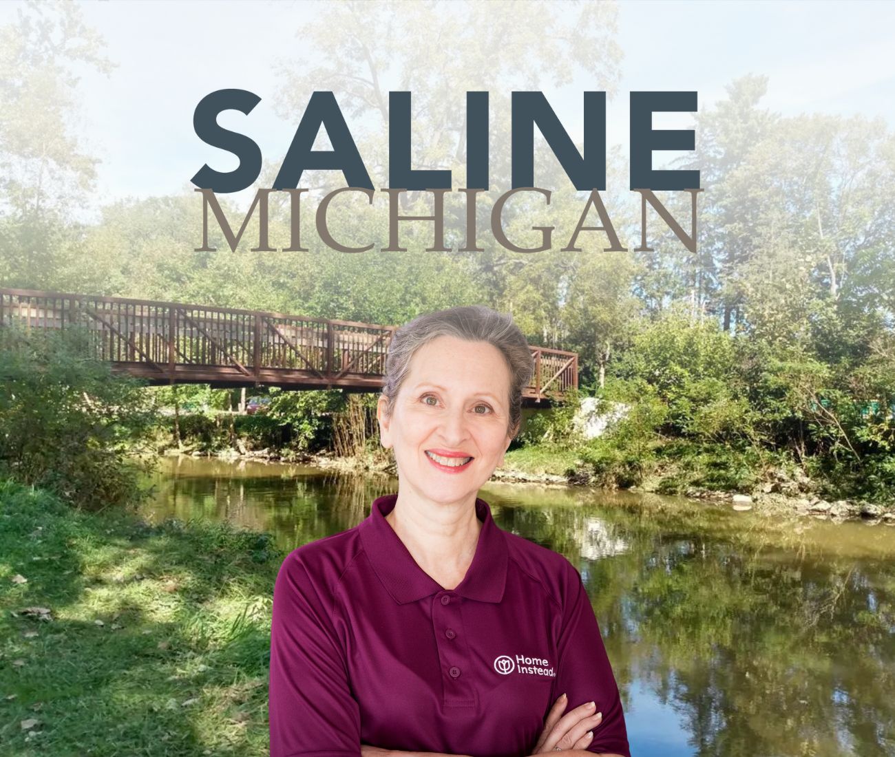 Home Instead caregiver with Saline, Michigan in the background